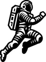 Astronaut flies in prolonged jump in zero gravity vector