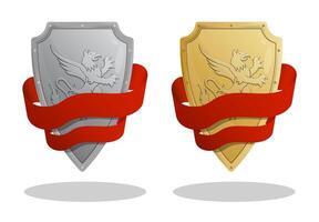Medieval knight shield and red ribbon vector