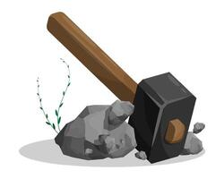 Heavy hammer hits the stones. Extraction of ore vector