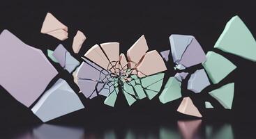 Shattered Pastel Fragments A 3D Rendered Abstract Explosion photo