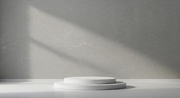 Sunlit Minimalist Product Display 3D Rendered Cylindrical Platform photo