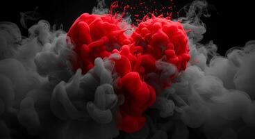 Red Ink Heart Dissolving in Gray Smoke Abstract Photography photo