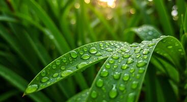 Emerald Dewdrops Golden Hour photo