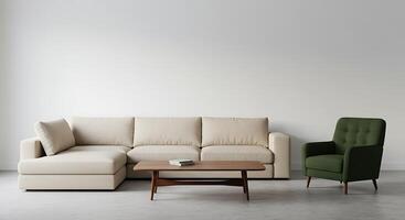 Modern Sectional Sofa and Armchair in a Minimalist Living Room photo