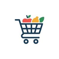 Simple Flat Icon Illustration of a Shopping Cart Filled With Produce vector