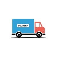 Simplified Delivery Truck Illustration in Red and Blue with White Background and Bold Lines vector