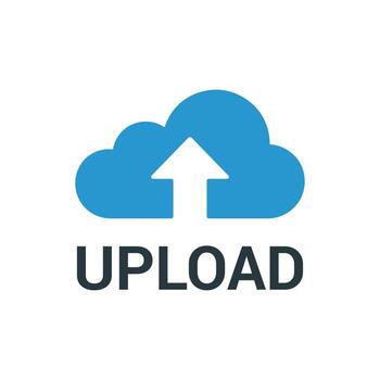 Blue cloud with upward arrow and upload text icon on white background vector