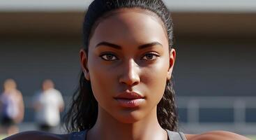 Focused Athlete 3D Render Sunlit Skin Track Depth photo