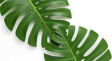 Lush Green Monstera Leaves A Vibrant Botanical Flat Lay photo