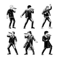 Singer Silhouette Set Black and White Illustration vector