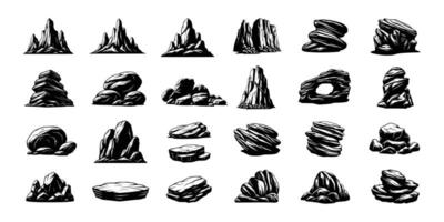 stones and rocks silhouette set black and white illustration vector