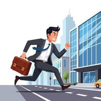 Illustration of businessman running late in office, Concept of overwork, burnout, and anxiety in corporate life vector
