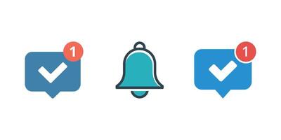 Notification Bell and Checkmark Speech Bubbles Indicating One Unread Message on White Background vector
