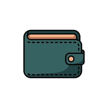 Icon of a Bifold Wallet, Teal Color with Snap, on White Background vector