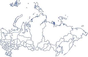 Blue Outline Russia Map with District Borders Europe Country vector