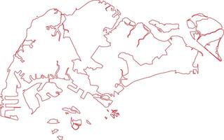 Red Outline Singapore Map with District Borders Asian Country vector