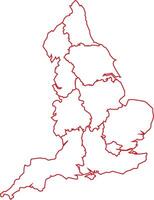 Red Outline England Map with District Borders Europe Country vector