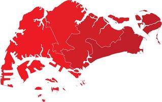 Singapore Maps with Red Monochrome Color for District Borders Asian Country vector