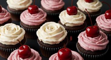 Rose Swirl Cupcakes Delicate Frosting Dark Chocolate Delight photo