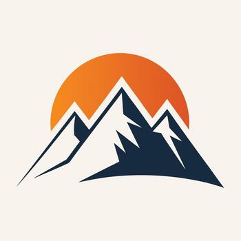 Abstract mountain range graphic with orange gradient sun on cream background mountains vector