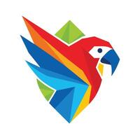 Colorful geometric macaw logo illustration with red blue yellow and green shapes on white background vector