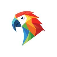 Geometric parrot head logo in vibrant red blue green yellow orange macaw bird vector
