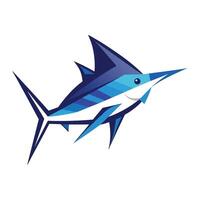 Blue polygonal swordfish logo side profile illustration on white background vector