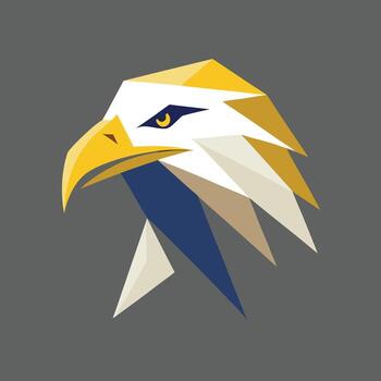 Geometric bald eagle head logo in side view with yellow and blue color scheme bird vector