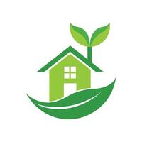 Green house shape with leaves and a leaf shape on a white background home building vector
