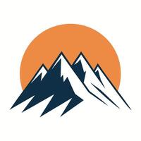 Illustration of a mountain range with an orange sun on a white background mountains vector