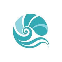 Abstract Nautilus Shell Illustration in Teal and Light Blue on White Background spiral vector
