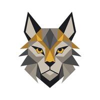 Geometric wolf head illustration with yellow eyes and grey tones animal polygon vector