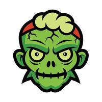 Green zombie head illustration with cracked skin and black outlines on white background vector