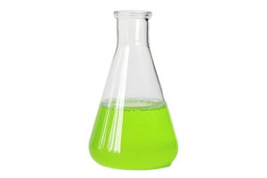 Laboratory Erlenmeyer Flask with Bright Green Liquid png