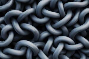 Rustic metal chains intertwined in a complex pattern on a dark background showcasing strength and durability in industrial design photo