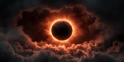 Solar eclipse illuminating clouds during late afternoon in a dramatic sky photo