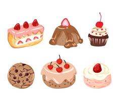 variety of colorful desserts and cakes vector