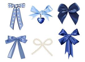 Blue decorative bows and ribbons design vector