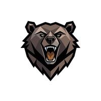 Roaring bear head logo illustration with brown and black polygonal shapes on white background vector
