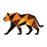 Geometric leopard illustration walking left with orange brown and black color palette vector