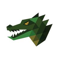 Green polygonal crocodile head logo with open mouth and yellow eye on white background vector