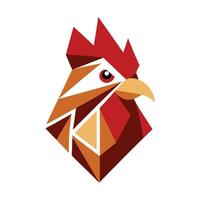 Geometric Rooster Head Logo Illustration Red Orange and Brown Polygonal Shape on White vector