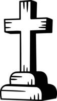 Cross Tombstone Line Art - Hand Drawn Grave Marker Outline Illustration vector