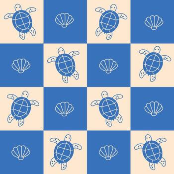 Turtle and Scallop Seamless Pattern vector