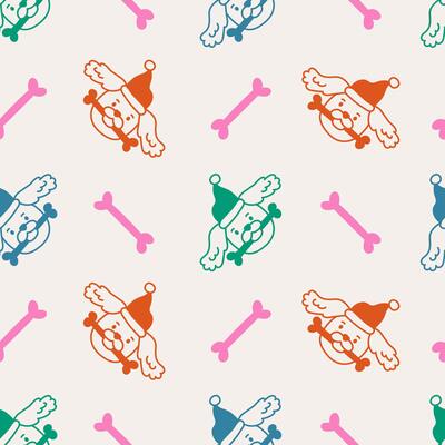Dog in Santa Hat with Bone Seamless Pattern