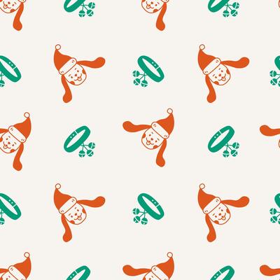 Christmas Dog Seamless Pattern with Santa Hat and Collar