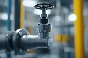 Close-up view of an industrial valve in a manufacturing facility highlighting efficiency and precision in operations photo