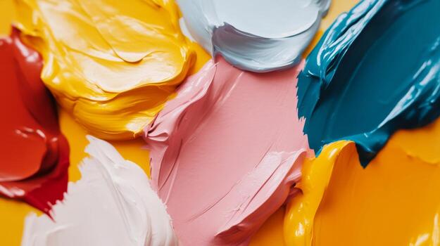 Vibrant paint swatches arranged in bold colors on a palette showcasing artistic creativity and expression photo