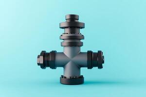 Industrial pipeline fitting displayed on a light blue background showcasing modern design and functionality for plumbing solutions photo