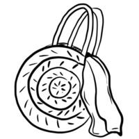 Beach bag with towel Hand drawn line art sketch doodle fisherman aesthetic coastal nautical illustration vector
